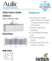 Aulic Perla Mark II Wall Hung V Groove Matte White Finger Pull Cabinet 1500mm