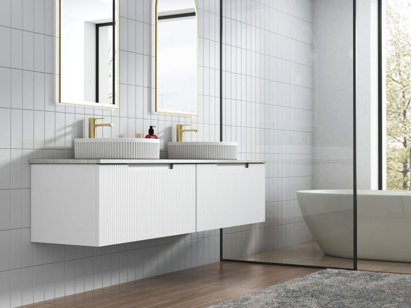 Aulic Perla Mark II Wall Hung V Groove Matte White Finger Pull Cabinet 1800mm