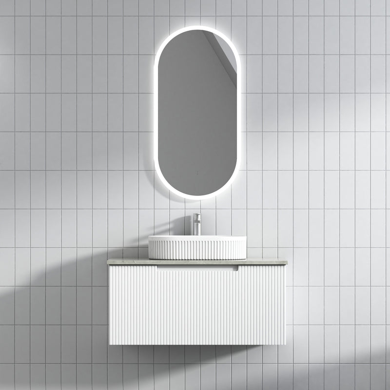 Aulic Perla Mark II Wall Hung V Groove Matte White Finger Pull Cabinet
