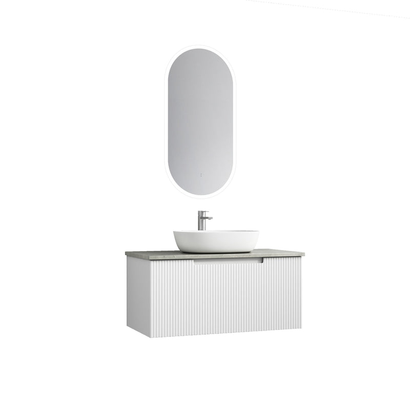 Aulic Perla Mark II Wall Hung V Groove Matte White Finger Pull Cabinet 900mm