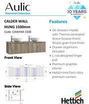 Aulic Calder Wall Hung Wave Groove Finger Pull Cabinet 1500mm