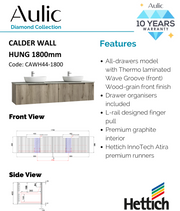 Aulic Calder Wall Hung Wave Groove Finger Pull Cabinet 1800mm