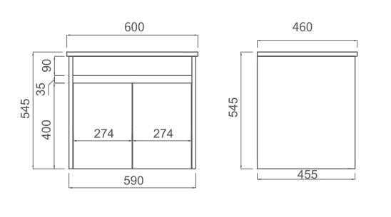 Naga 600mm, Wall Hung, PVC Vanity, 1TH Inc. Ceramic Basin