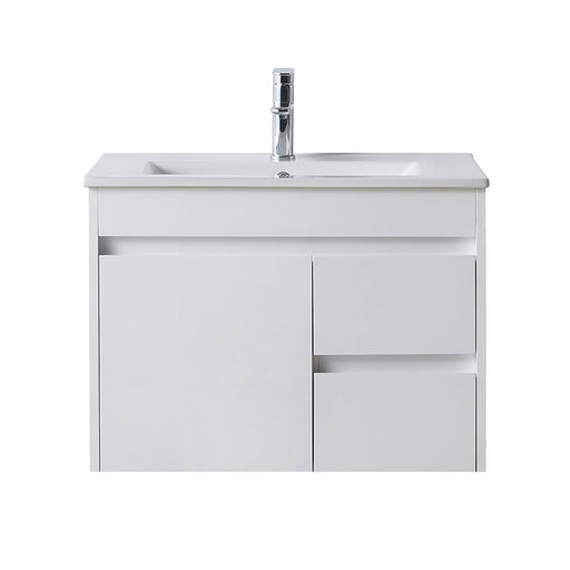 Naga 750mm Wall Hung PVC Vanity Right Hand Drawer 1TH Inc. Ceramic Basin