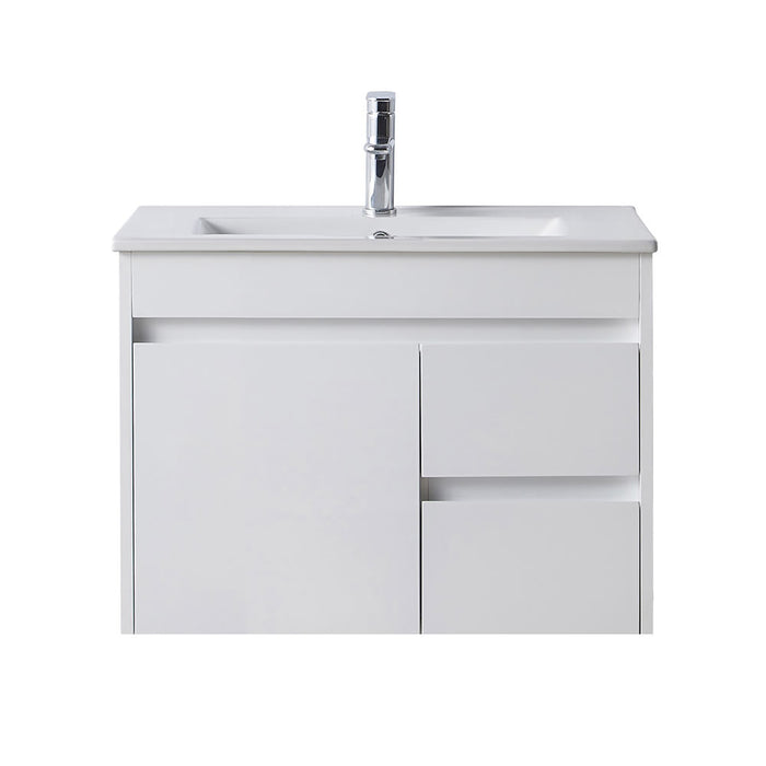 Naga 750mm Wall Hung PVC Vanity Right Hand Drawer 1TH Inc. Ceramic Basin