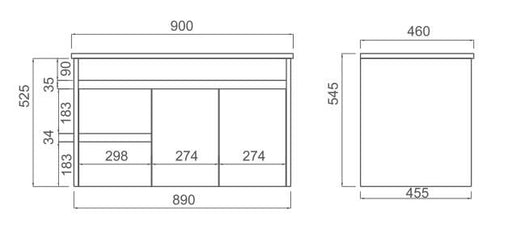 Naga 900mm Wall Hung, PVC Vanity Left Hand Drawer 1TH Inc. Ceramic Basin