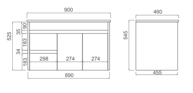 Naga 900mm Wall Hung, PVC Vanity Left Hand Drawer 1TH Inc. Ceramic Basin