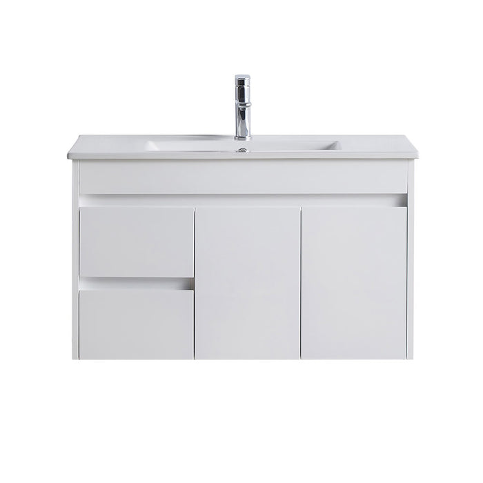 Naga 900mm Wall Hung, PVC Vanity Left Hand Drawer 1TH Inc. Ceramic Basin