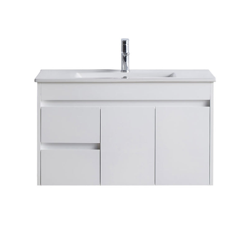 BNK Naga 900mm Wall Hung, PVC Vanity Left Hand Drawer 1TH Inc. Ceramic Basin