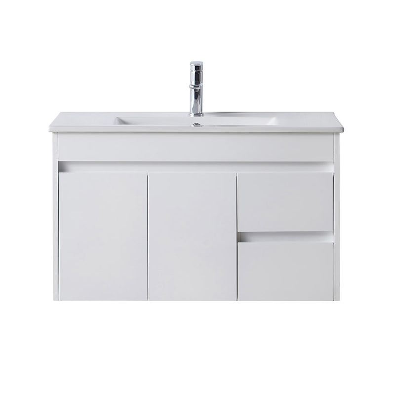 BNK Naga 900mm Wall Hung PVC Vanity Right Hand Drawer 1TH Inc. Ceramic Basin