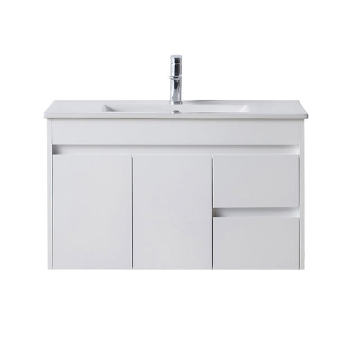 Naga 900mm Wall Hung PVC Vanity Right Hand Drawer 1TH Inc. Ceramic Basin