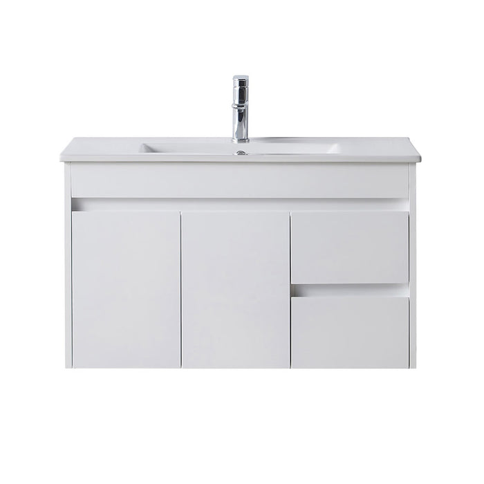 Naga 900mm Wall Hung PVC Vanity Right Hand Drawer 1TH Inc. Ceramic Basin