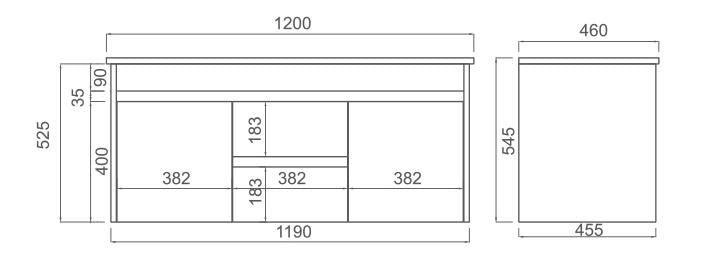 Naga 1200mm Wall Hung PVC Vanity Double Basin 1TH Inc. Ceramic Basin