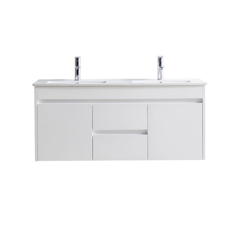 BNK Naga 1200mm Wall Hung PVC Vanity Double Basin 1TH Inc. Ceramic Basin