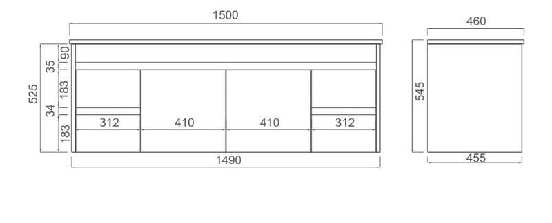 BNK Naga 1500mm  Wall Hung  PVC Vanity 1TH Inc. Ceramic Basin