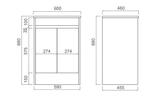 BNK Naga 600mm  Floorstanding  PVC Vanity  1TH Inc. Ceramic Basin