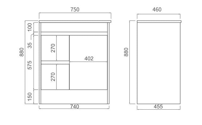 BNK Naga 750mm Floorstanding PVC Vanity Left Hand Drawer 1TH Inc. Ceramic Basin