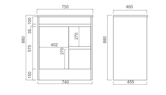 BNK Naga 750mm Floorstanding PVC Vanity Right Hand Drawer 1TH Inc. Ceramic Basin
