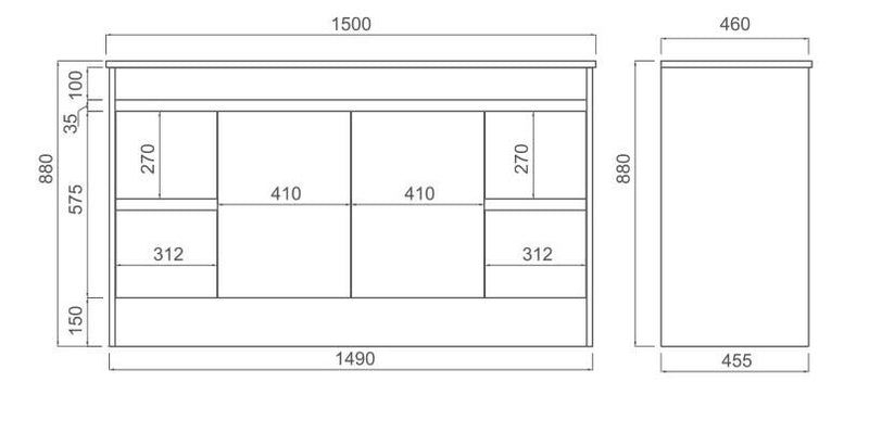 BNK Naga 1500mm Floorstanding PVC Vanity 1TH Inc. Ceramic Basin