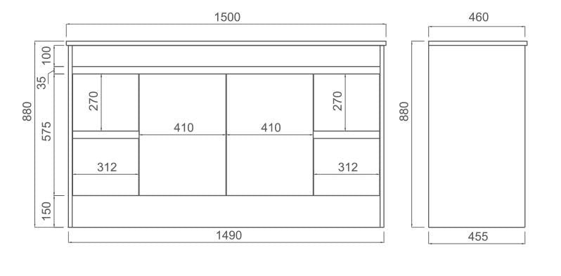 BNK Naga 1500mm  Floorstanding PVC Vanity Double Basin 1TH Inc. Ceramic Basin