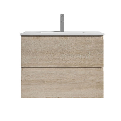 Naga 750mm Wall Hung All Drawer Plywood Timber Wood Grain, 1TH Inc. Ceramic Basin.