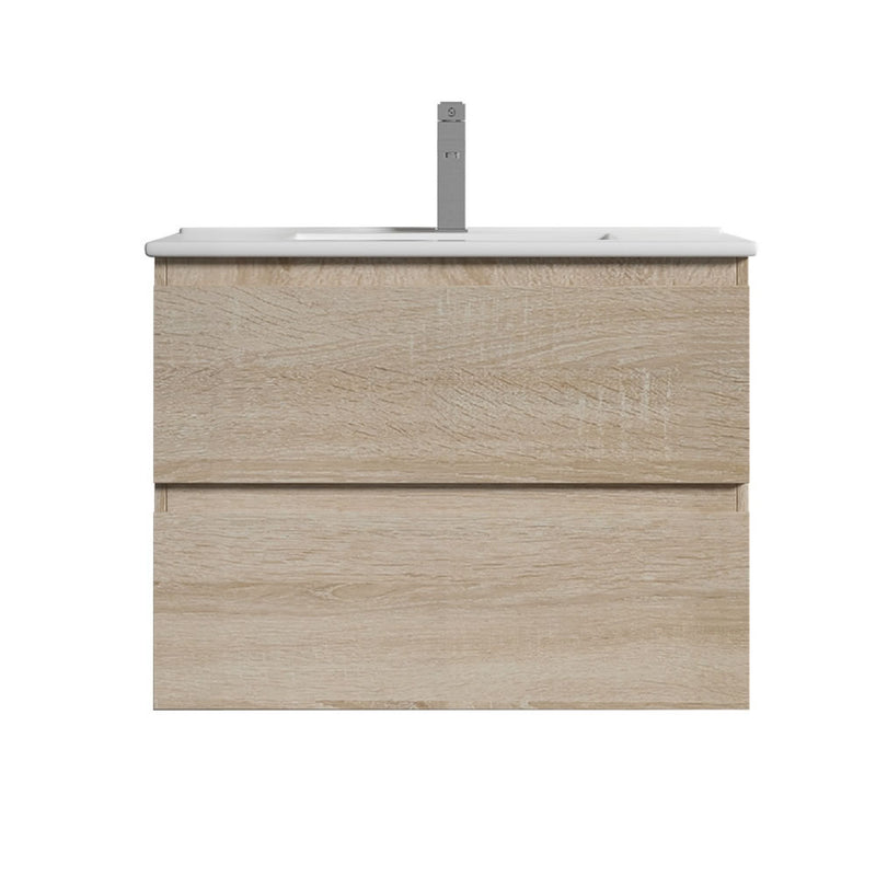 BNK Naga 750mm Wall Hung All Drawer Plywood Timber Wood Grain, 1TH Inc. Ceramic Basin.