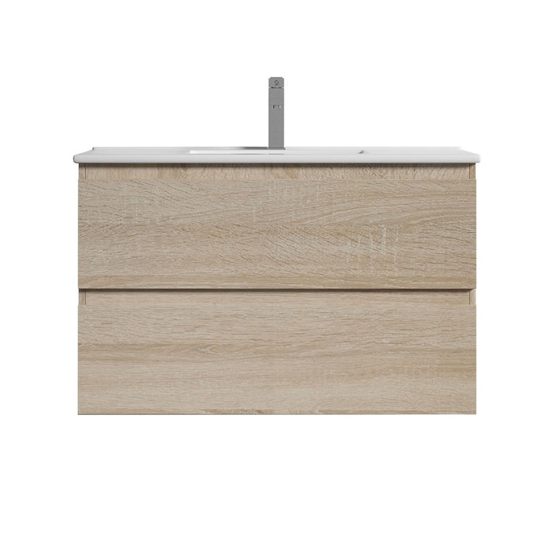 BNK Naga 900mm Wall Hung  All Drawer  Plywood Timber Wood Grain 1TH Inc. Ceramic Basin