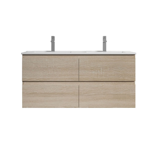 Naga 1200mm Wall Hung All Drawer Plywood Timber Wood Grain 1TH Inc. Double Ceramic Basin