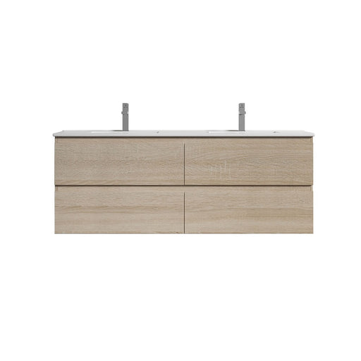 Naga 1500mm Wall Hung All Drawer Plywood Timber Wood Grain 1TH Inc. Double Basin