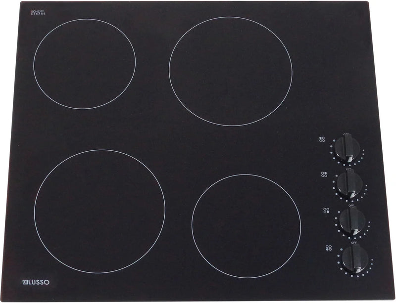 Dilusso Appliances 600mm Electric Ceramic Cooktop - 4 Zones - Frameless Schott Glass with Knob Controls