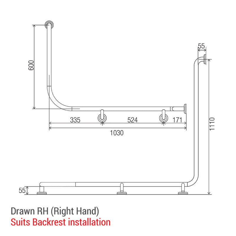 Conserv Clam® Flange Accessible Grab Rail 1110mm x 1030mm x 600mm