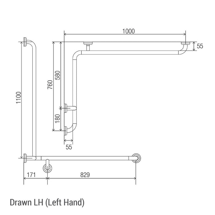 Conserv Clam® Flange Corner Shower Grab Rail 760mm x 1000mm x 1100mm