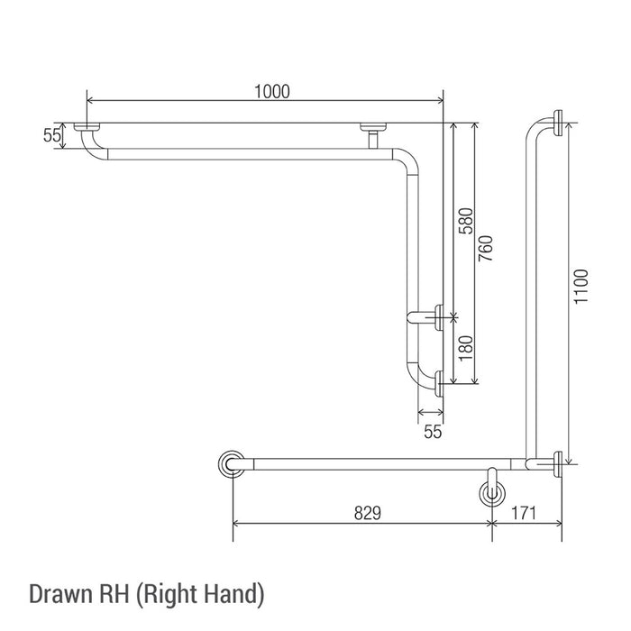 Conserv Clam® Flange Corner Shower Grab Rail 760mm x 1000mm x 1100mm