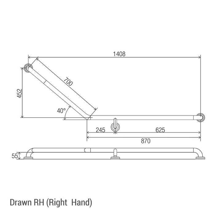 Conserv Clam® Flange 40° Accessible Grab Rail 870mm x 700mm