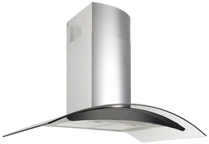 Dilusso Appliances 900mm Stainless Steel & Curved Glass Canopy Rangehood 1000m3/hr Motor LED light bar