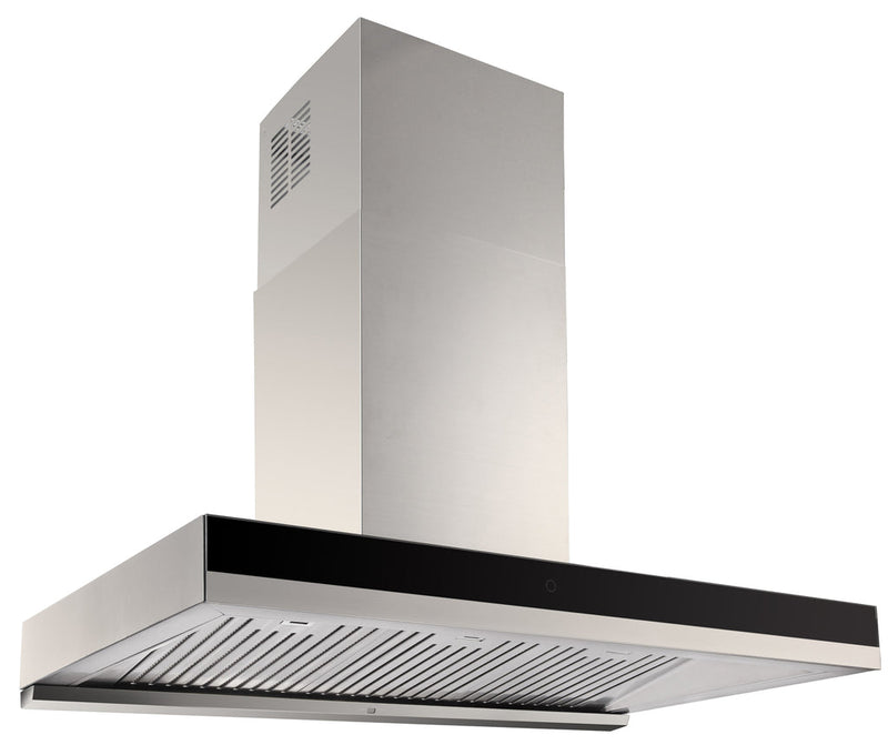 Dilusso Appliances 900mm Black Glass fascia Canopy Rangehood with Baffle Filters, 1000m3/hr Motor, LED light bar