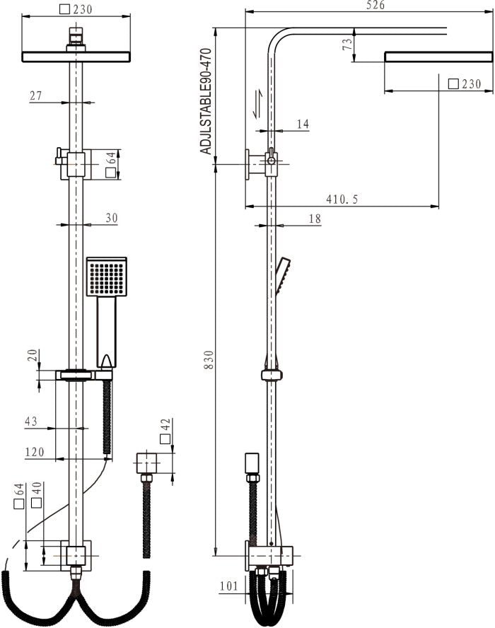 Modern National Chao Shower Column Set Elbow Inlet 230mm Brass Shower Head