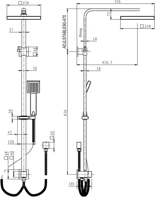 MODERN NATIONAL Chao Shower Column Set Elbow Inlet 230mm Brass Shower Head