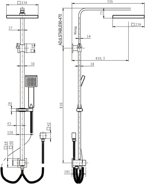 MODERN NATIONAL Chao Shower Column Set Elbow Inlet 230mm Brass Shower Head