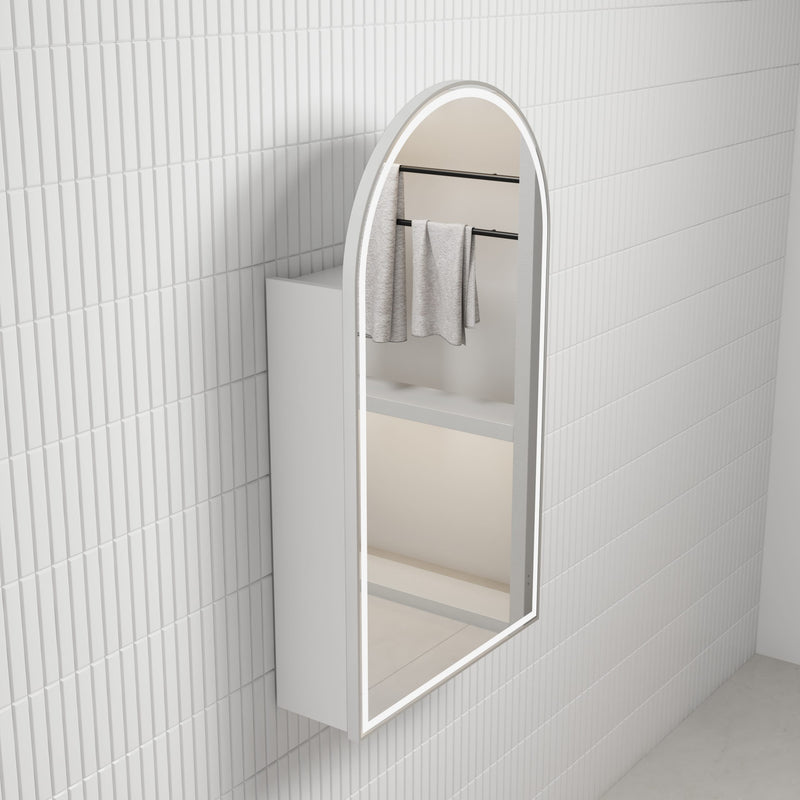 Aulic Canterbury Arch LED Carita Shaving Cabinet matte white brushed nickel