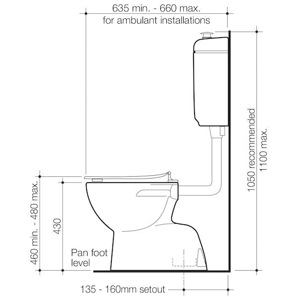 Caroma Care 400 Connector (S Trap) Suite with Caravelle Care Single Flap Seat - Anthracite Grey