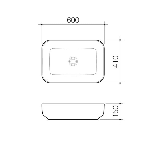 Caroma Tribute Above Counter Basin - Rectangle 600mm
