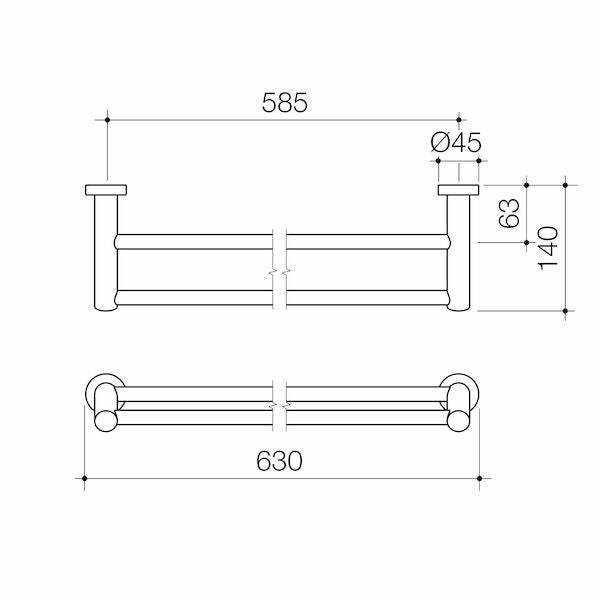 Caroma Cosmo Metal Double Towel Rail Black 630mm