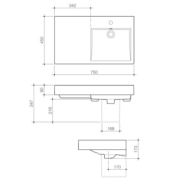 Caroma Liano Nexus 750 Wall Basin LHS 1TH