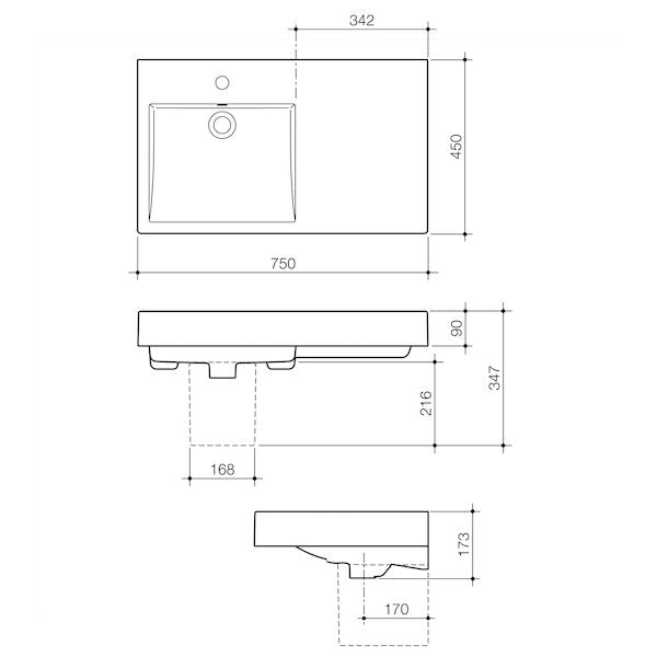 Caroma Liano Nexus 750 Wall Basin RHS 1TH