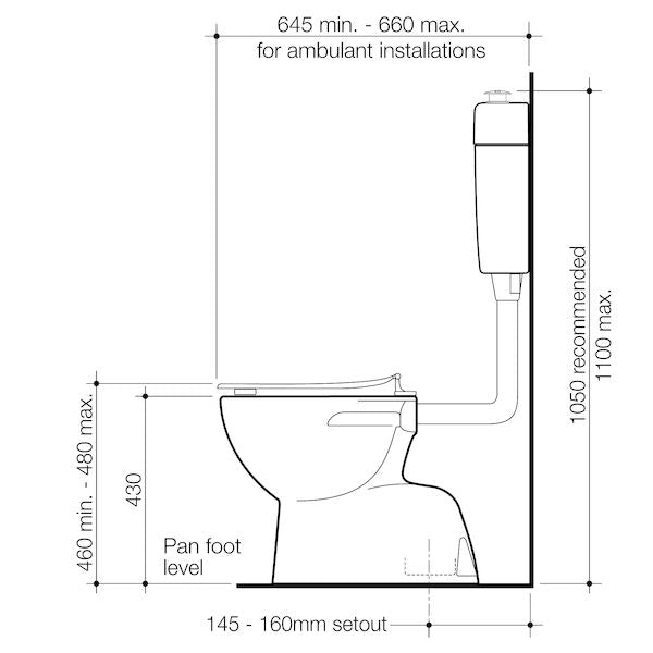 Caroma Care 200 V2 Connector (S Trap) Suite with Caravelle Care Single Flap Seat - Anthracite Grey