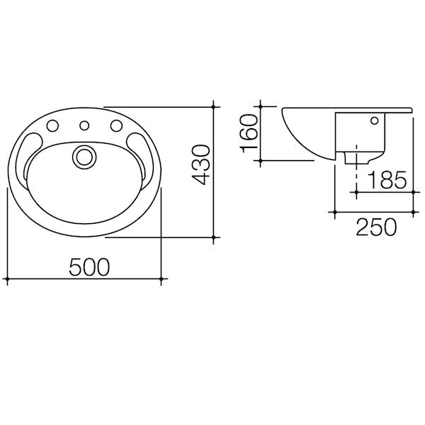 Caroma Concorde 500 Semi Recessed Basin - 3TH
