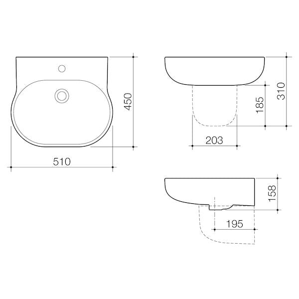 Caroma Opal 510 Wall Basin 1TH