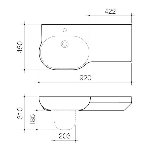 Caroma Opal 920 RHS Wall Basin 1TH