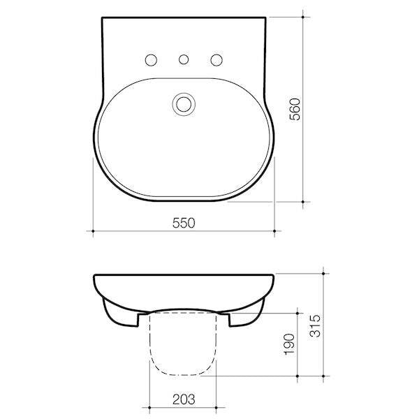 Caroma Opal Sole 550 Wall Basin 1TH